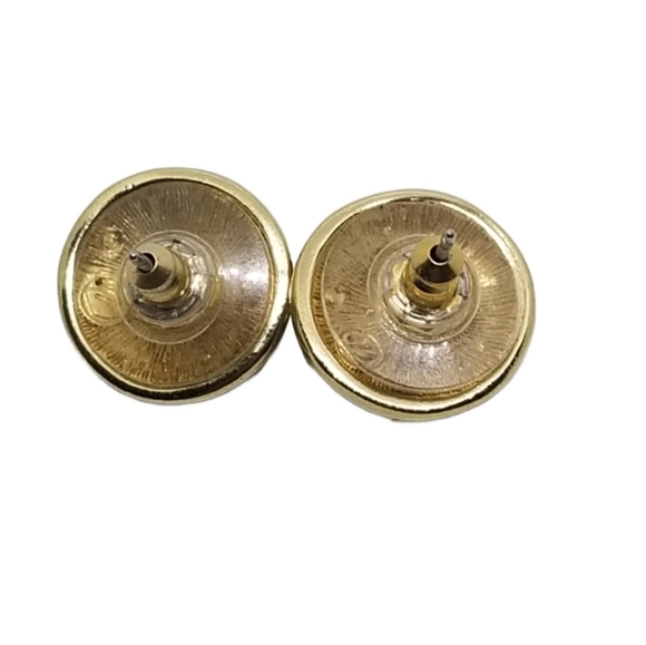 SWAROVSKI VINTAGE GOLDTONE WITH BLACK & WHITE CRYSTAL BUTTON EARRINGS - Picture 7 of 7